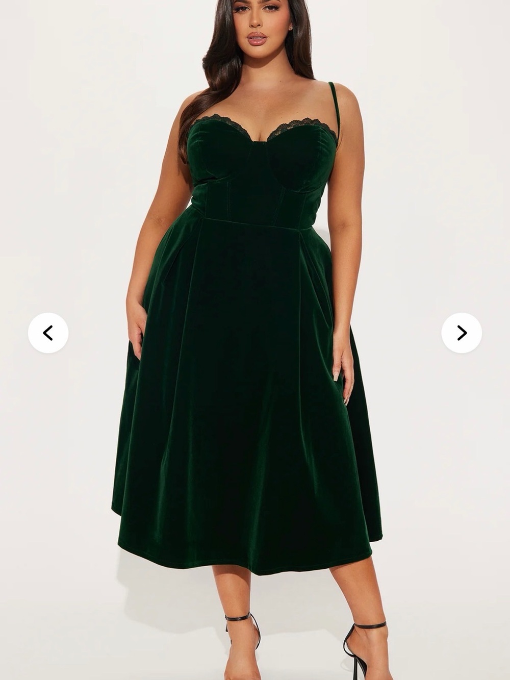 Fashion Nova Velvet Lace-Trim Hunter Dress - Emerald